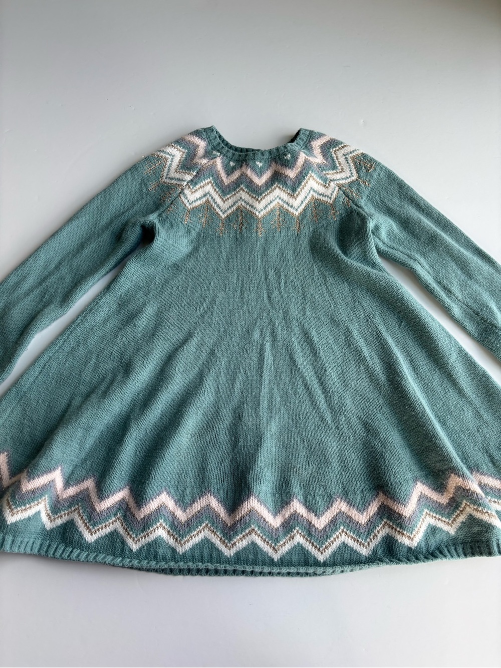 Aspen Kids Cozy Teal Fair Isle Knit Sweater Dress 3T